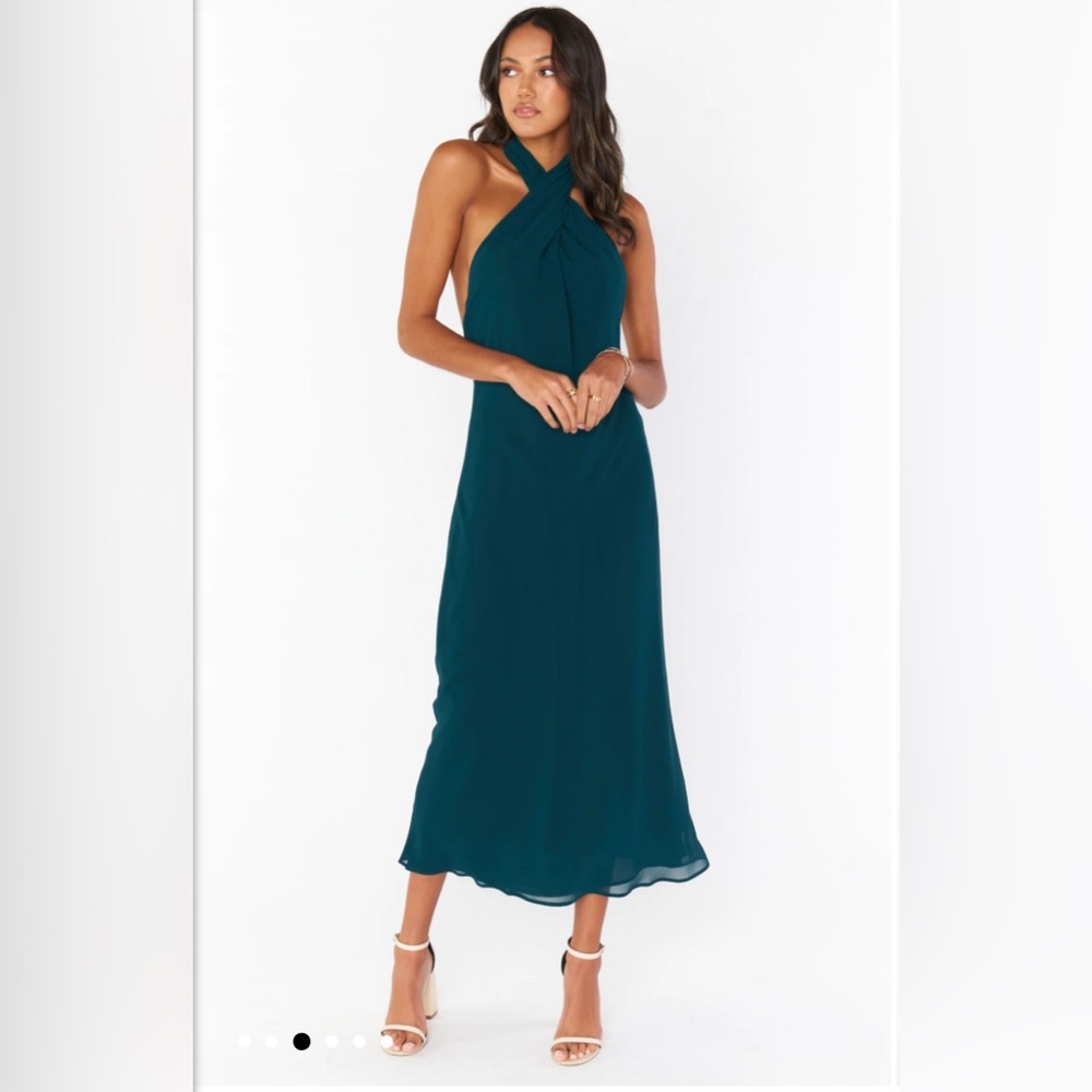 Show Me Your MuMu Emerald Chiffon Jasmine Halter Midi Dress